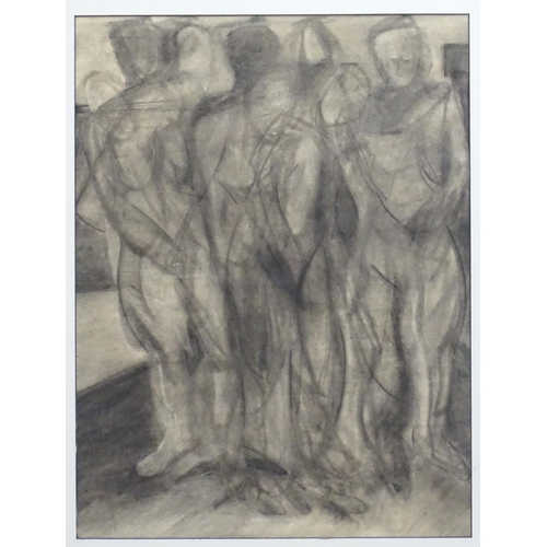 315 - Early 20th century, Charcoal, An abstract composition with standing figures. Approx. 22 1/2