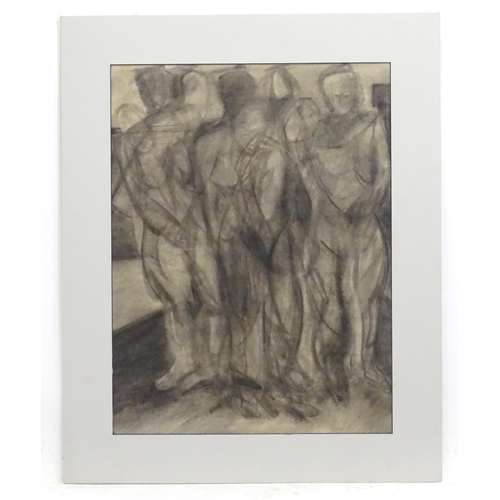 315 - Early 20th century, Charcoal, An abstract composition with standing figures. Approx. 22 1/2