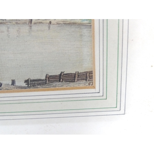 318 - Henry Pickthorn, 19th century, Watercolour and ink, A view of Prudhoe Castle from the River Tyne wit... 
