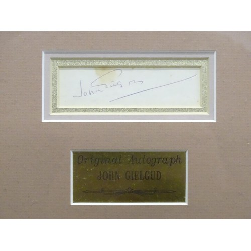 330 - A photograph of actor John Gielgud with autograph / signature below. Together with a monochrome phot... 