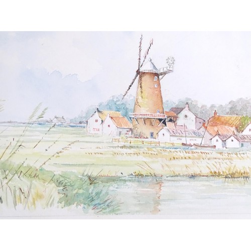 350 - A sketchbook of watercolours by V. R. Burrow, to include view of Lichfield, a thatched cottage with ... 