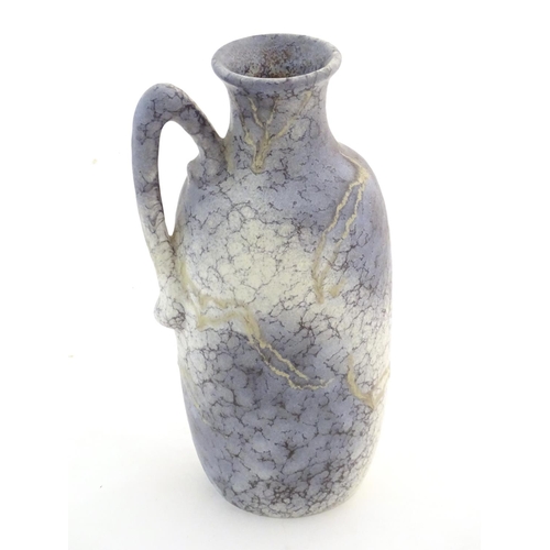 358 - A quantity of West German Ruscha retro studio pottery wares comprising a twin handled bulbous vase /... 
