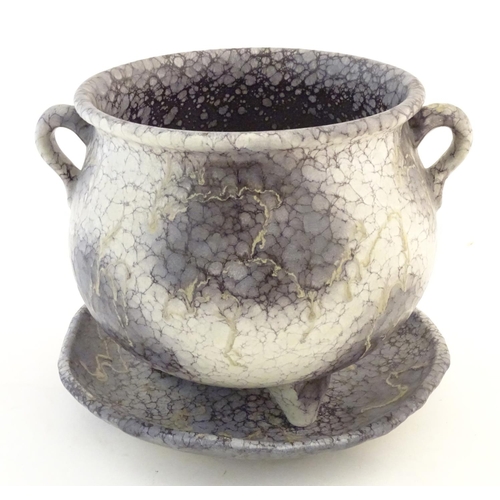 358 - A quantity of West German Ruscha retro studio pottery wares comprising a twin handled bulbous vase /... 