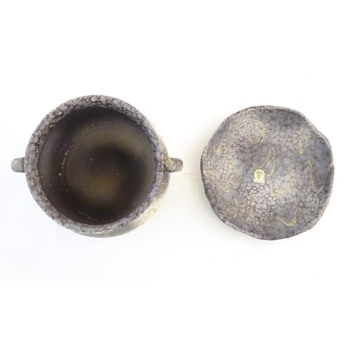 358 - A quantity of West German Ruscha retro studio pottery wares comprising a twin handled bulbous vase /... 