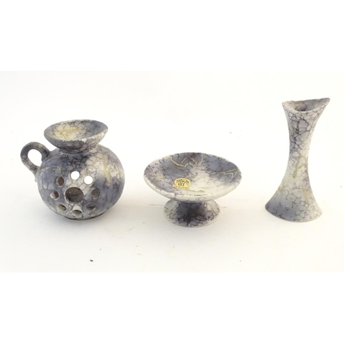 358 - A quantity of West German Ruscha retro studio pottery wares comprising a twin handled bulbous vase /... 