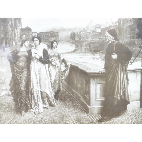 359 - A monochrome print titled Dante and Beatrice after Henry Holiday. Titled lower left. Approx. 11 1/4