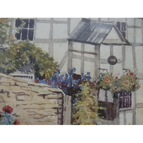 383 - A 20thC watercolour titled Barrow Mill depicting a Tudor style building with a stone garden wall, by... 