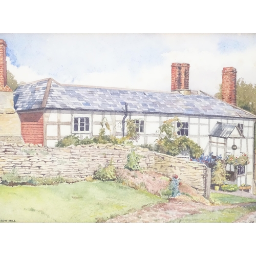 383 - A 20thC watercolour titled Barrow Mill depicting a Tudor style building with a stone garden wall, by... 