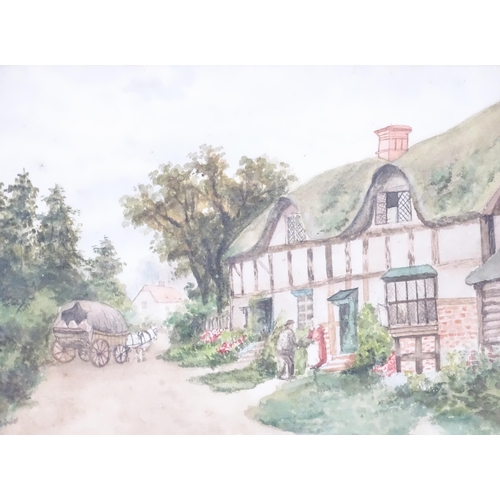 383 - A 20thC watercolour titled Barrow Mill depicting a Tudor style building with a stone garden wall, by... 