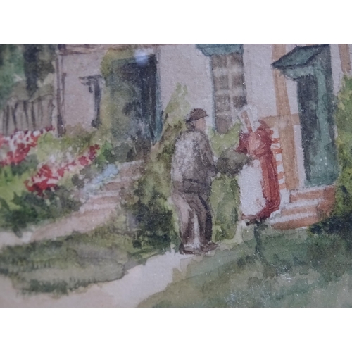 383 - A 20thC watercolour titled Barrow Mill depicting a Tudor style building with a stone garden wall, by... 