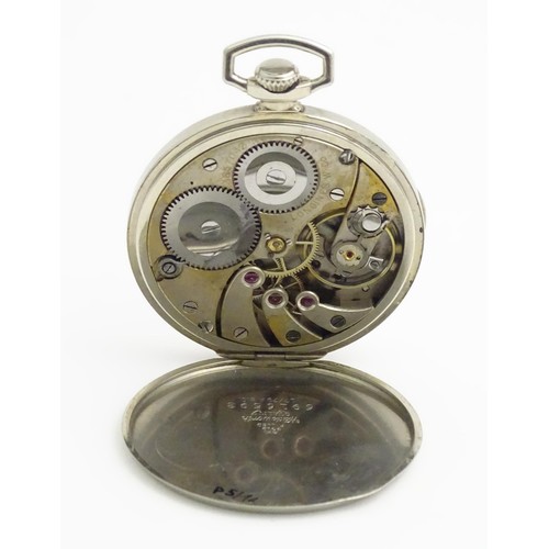 389 - A Longines pocket watch. Together with a hip flask (2)