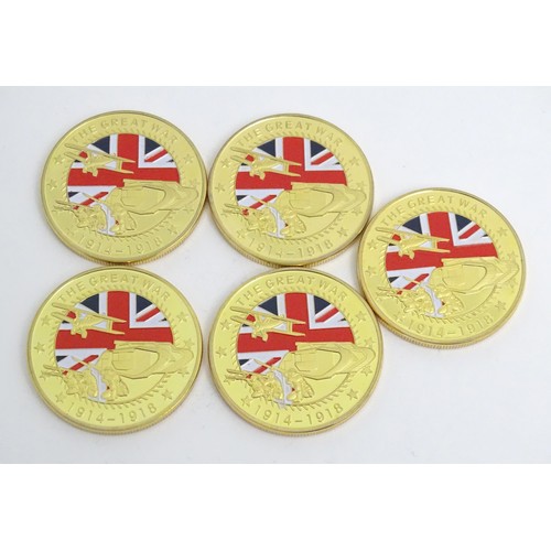 406 - Commemorative coins, including five Great War 1914-18 and another for Queen Elizabeth II proclamatio... 