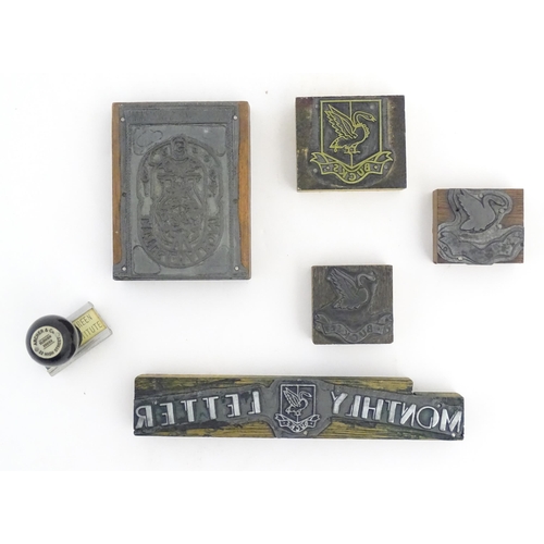 465 - Six assorted printing blocks / stamps with the Buckinghamshire swan with Duke's coronet and chain lo... 