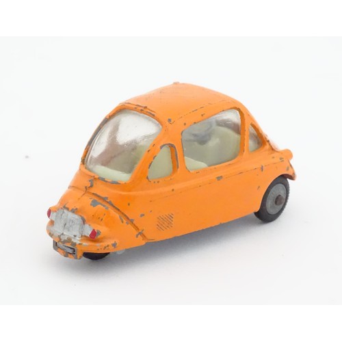 474 - Toy: A Corgi Toys die cast scale model Heinkel Economy Car with orange body, no. 233