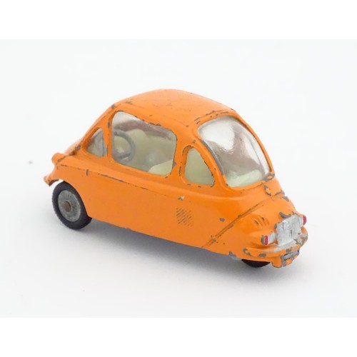 474 - Toy: A Corgi Toys die cast scale model Heinkel Economy Car with orange body, no. 233