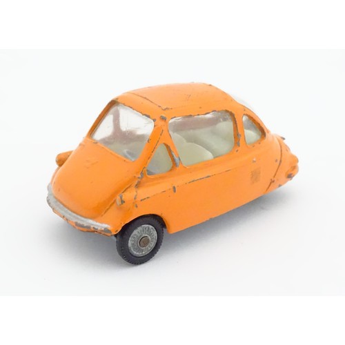 474 - Toy: A Corgi Toys die cast scale model Heinkel Economy Car with orange body, no. 233