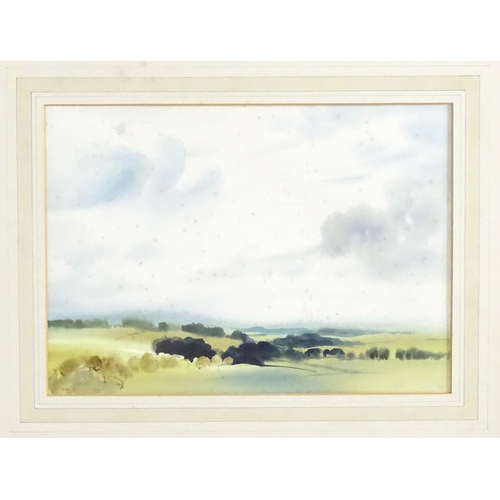 591 - Peter Atkin, 20th century, Watercolour, Oxfordshire Landscape. Sign and dated 1975 lower right and t... 