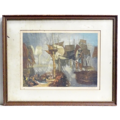 233 - John Cother Webb after JMW Turner, Coloured mezzotint, The Battle of Trafalgar, as seen from the Miz... 