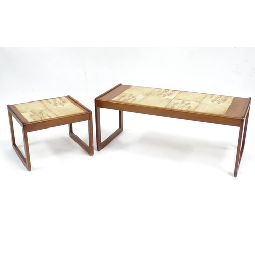 235 - A quantity of retro teak tile topped coffee tables & nests of tables with wheat design, by Sunelm Pr... 