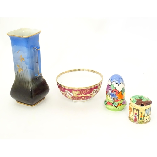 271 - Four items of assorted ceramics to to include a twin handled vase with bird detail, a Spode bowl, a ... 