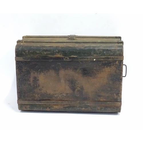 345 - An old metal trunk / chest with twin handles. Approx. 18 1/4