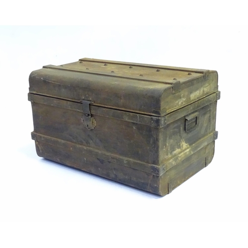 345 - An old metal trunk / chest with twin handles. Approx. 18 1/4