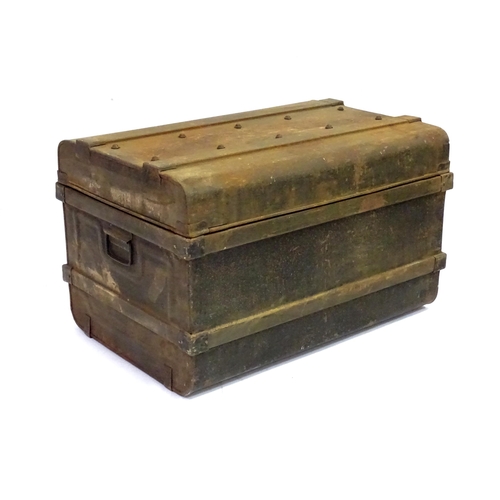 345 - An old metal trunk / chest with twin handles. Approx. 18 1/4