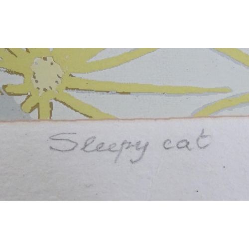 794 - A 20thC signed limited edition print titled Sleepy Cat by Stewart Thomas Charles Wright (1924-2007).... 