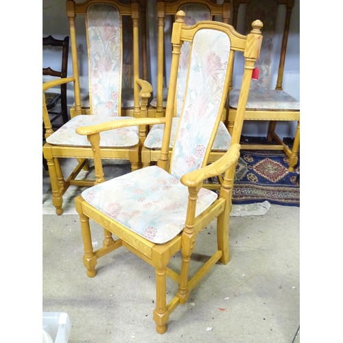 918 - Six Ercol upholstered dining chairs to include two carvers. Approx. 43