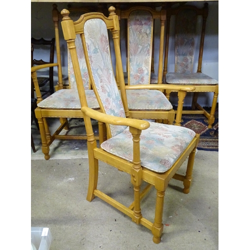 918 - Six Ercol upholstered dining chairs to include two carvers. Approx. 43