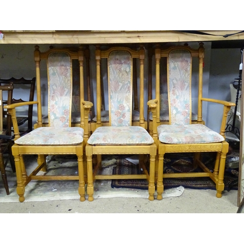 918 - Six Ercol upholstered dining chairs to include two carvers. Approx. 43