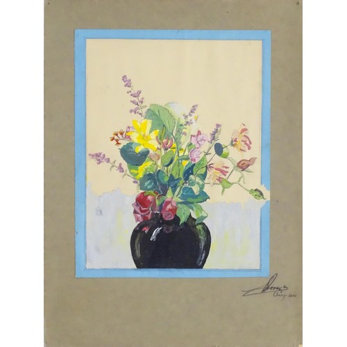 965 - 20th century, Oil on paper, A still life study of flowers in a vase. Signed and dated (19)44 to moun... 