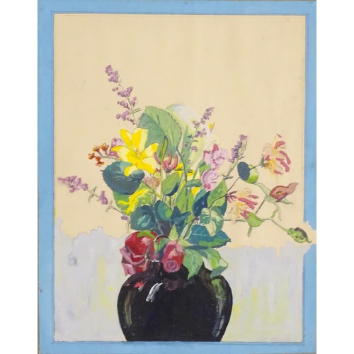 965 - 20th century, Oil on paper, A still life study of flowers in a vase. Signed and dated (19)44 to moun... 