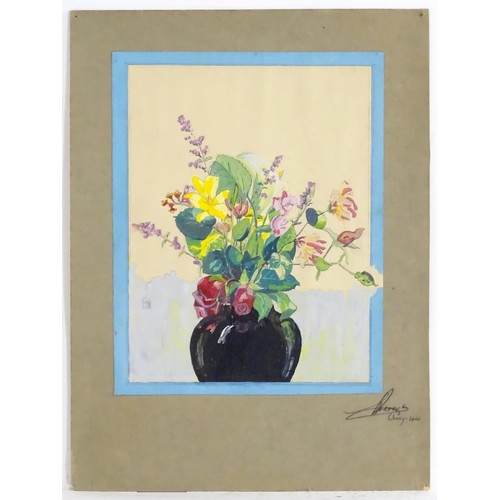 965 - 20th century, Oil on paper, A still life study of flowers in a vase. Signed and dated (19)44 to moun... 