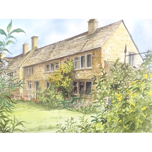 966 - Five assorted watercolours, to include Corner House, Little Rissington, by Susan E. C. Birtwistle, s... 