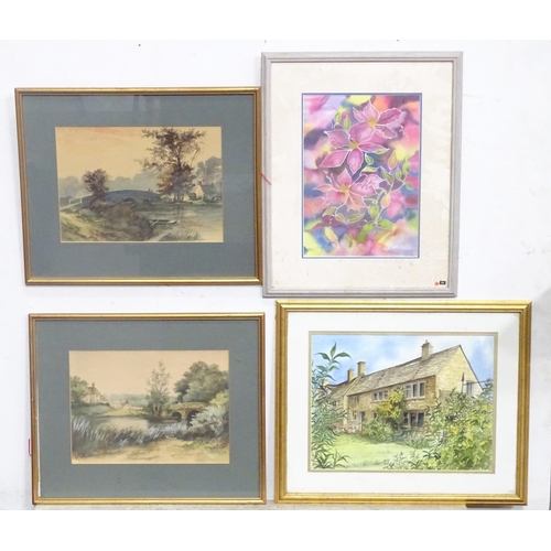 966 - Five assorted watercolours, to include Corner House, Little Rissington, by Susan E. C. Birtwistle, s... 