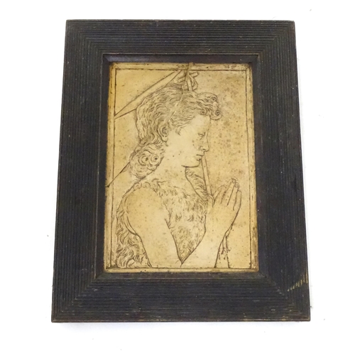 792 - A Victorian silk stevengraph The Good Old Days, together with a framed tile depicting John the Bapti... 