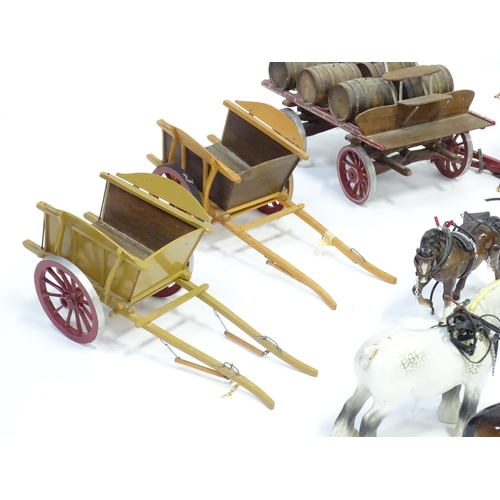356 - A large quantity of ceramic horses with wooden carriages / wagons / buggies / carts, etc. To include... 