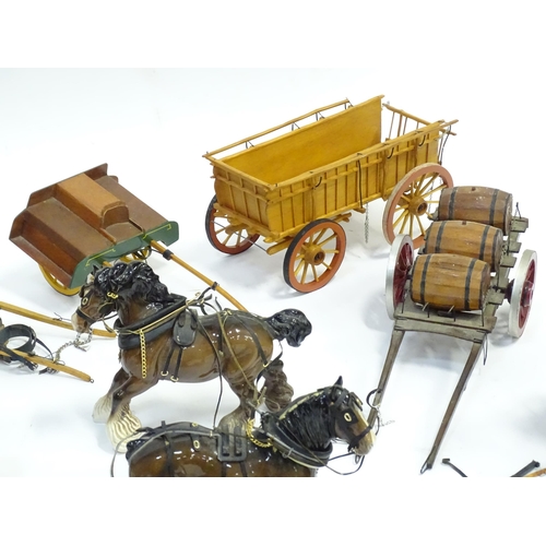 356 - A large quantity of ceramic horses with wooden carriages / wagons / buggies / carts, etc. To include... 