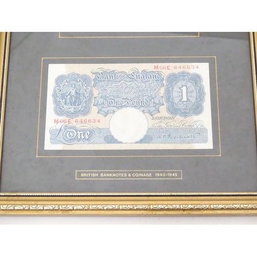 468 - A quantity of assorted banknotes and coins, including a framed presentation set entitled 'British Ba... 