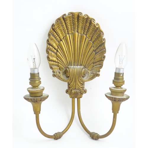 76 - Two branch girandole wall light with shell motif. Approx. 15