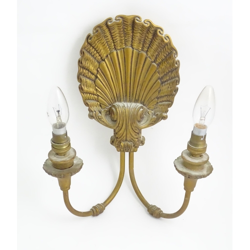 76 - Two branch girandole wall light with shell motif. Approx. 15