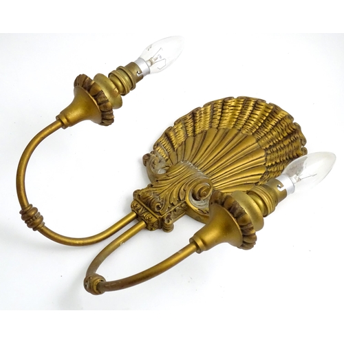 76 - Two branch girandole wall light with shell motif. Approx. 15