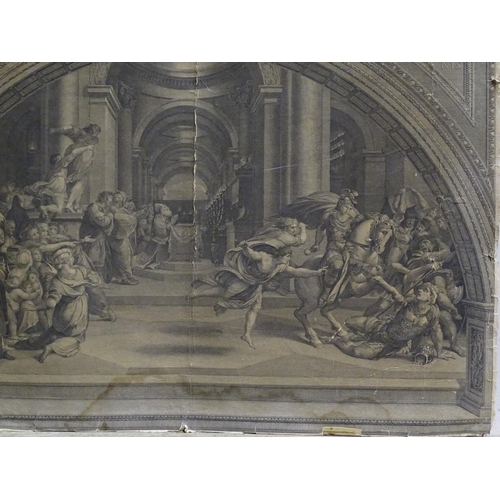 911 - Two 19thC engravings mounted on linen by Giovanni Volpato et al after Raphael, comprising The Expuls... 