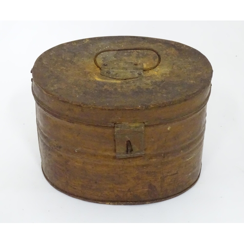 106 - A vintage tin hat box. Approx 11 1/