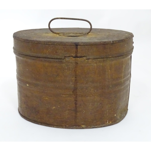106 - A vintage tin hat box. Approx 11 1/