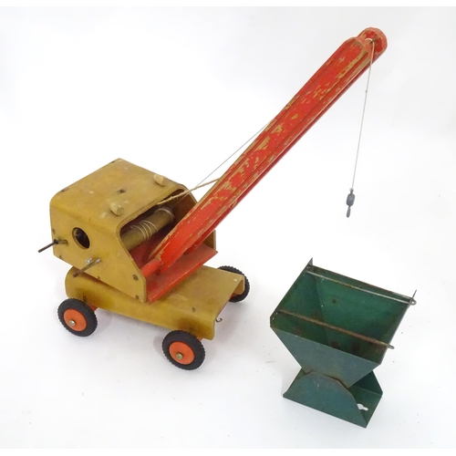 109 - Toy: A scratch built wooden crane with painted detail. Approx. 17