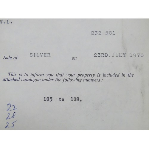 112 - A quantity of 1970s Sotheby's Auction catalogues to include Important English and Foreign Silver, Hi... 