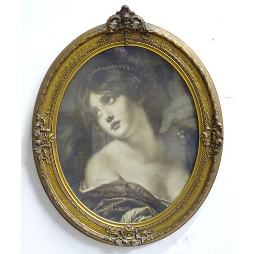 970 - Two oval framed prints, one The Milkmaid after Jean Baptiste Greuze. Approx. 19 1/4