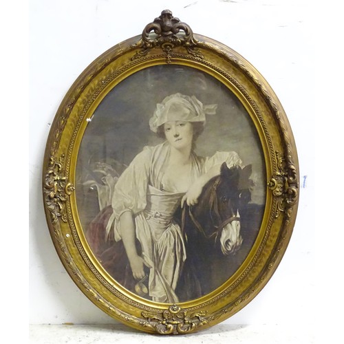 970 - Two oval framed prints, one The Milkmaid after Jean Baptiste Greuze. Approx. 19 1/4